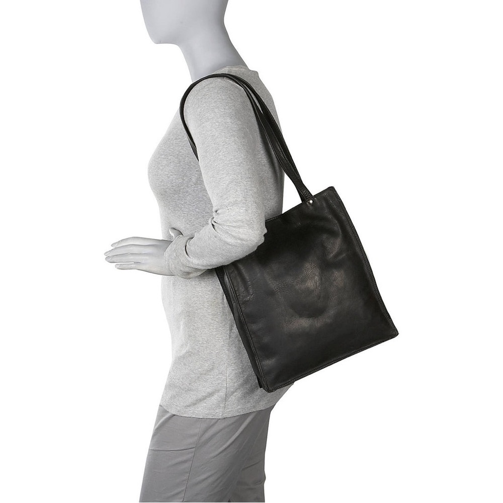 Piel Leather Open Market Bag Black Shoulder Bag 12.5x10.5x2 in.